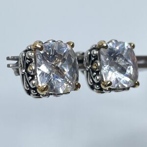 Bold Stunning Silver and Gold Tone Ornate Detail Cubic Zirconia Earrings Studs